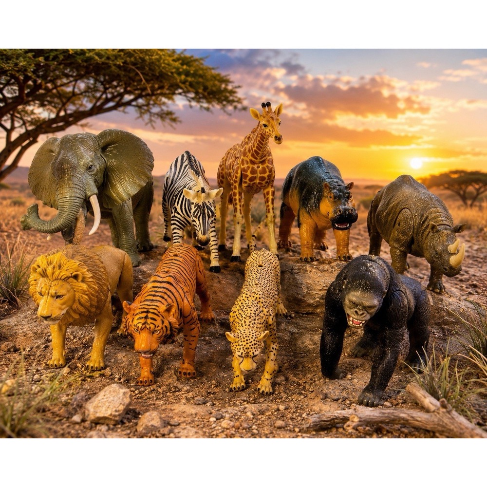Vintage K&M Style Articulated Safari Animals 9 Pc Posable Wildlife Figure Lot